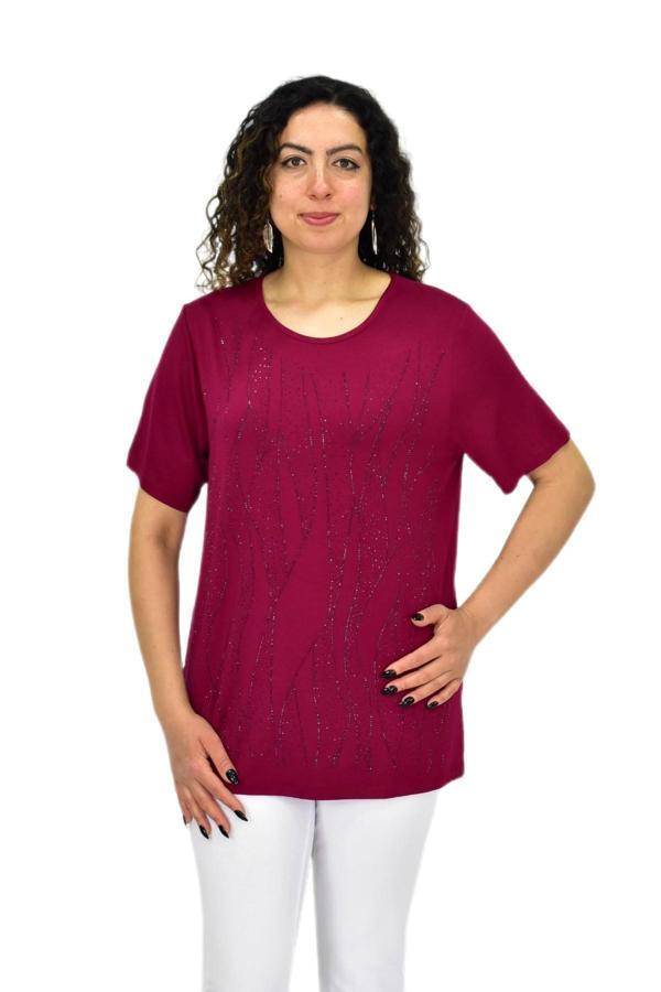 Kadın Viskon Taşlı Kısa Kol Bluz BGL-ST04679 - Image 1