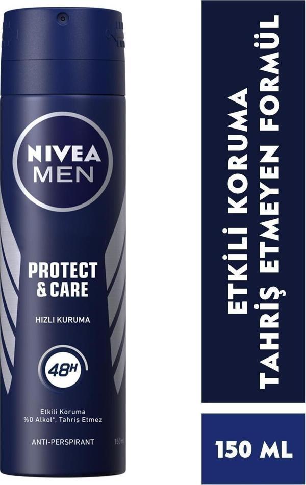 Men Erkek Sprey Deodorant Protect&Care, 48 Saat Anti-perspirant Koruma,150ml - Image 1