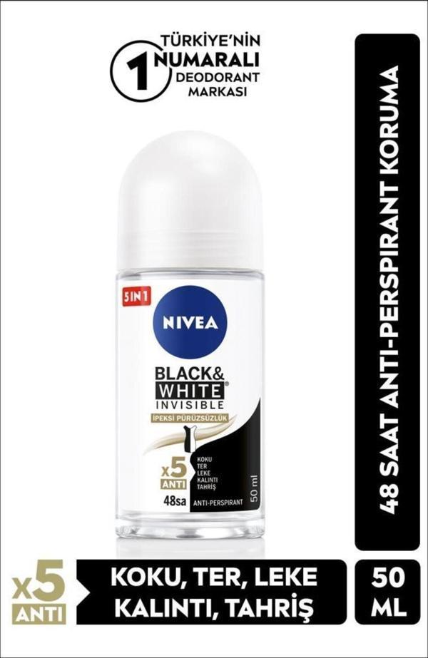Kadın Roll-on Deodorant Black&white Invisible Ipeksi Pürüzsüzlük 50ml, Ter Kokusuna Karşı 48 Saat Et - Image 1