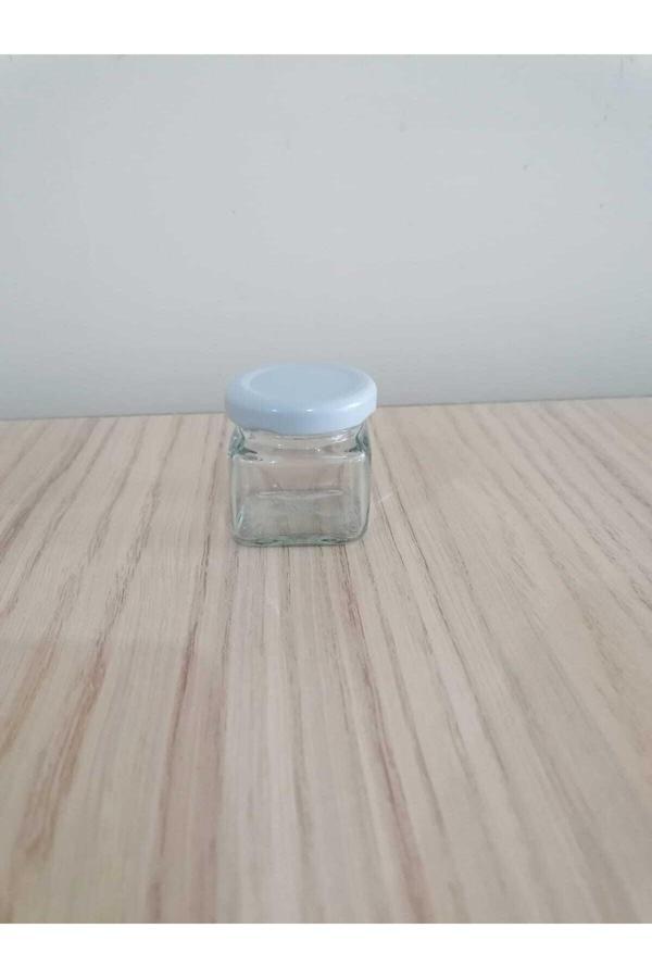 40cc Köşeli Şeffaf Cam, Beyaz Kapak Kavanoz,mini Kavanoz,bal Kavanozu,süs Kavanozu,50 Adet - Image 1