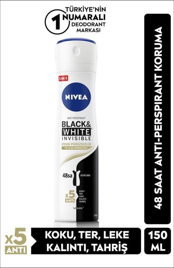 Kadın Sprey Deodorant Black White Invisible 150ml, Ter Ve Ter Kokusuna Karşı 48 Saat Etkili - Image 1