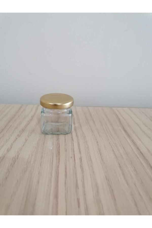 40cc Köşeli Şeffaf Cam,gold Kapak Kavanoz,mini Kavanoz,bal Kavanozu,süs Kavanozu,100 Adet - Image 1