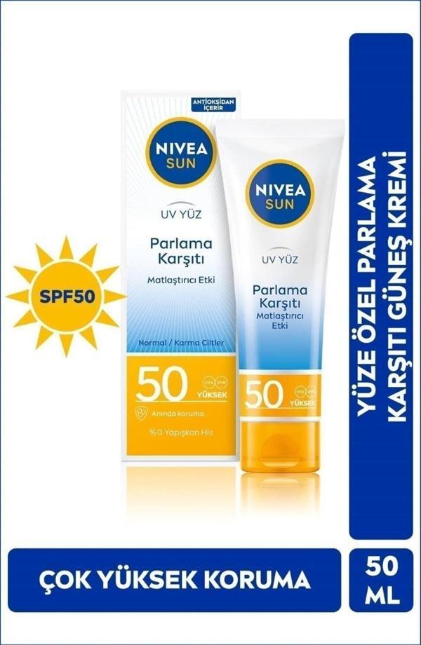 Sun SPF50 Parlama Karşıtı & Güneş Koruyucu Yüz Güneş Kremi 50 ml, Matlaştırıcı Etki - Image 1