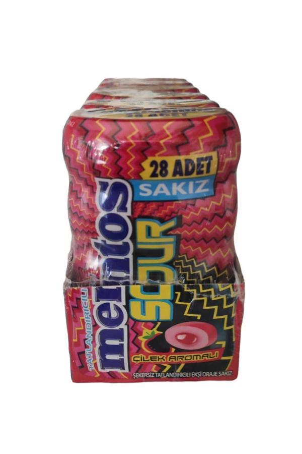 Sour Çilek Aromalı Şekersiz Tatlandırıcılı Ekşi Draje Sakız 56 G X 6 Adet - Image 1