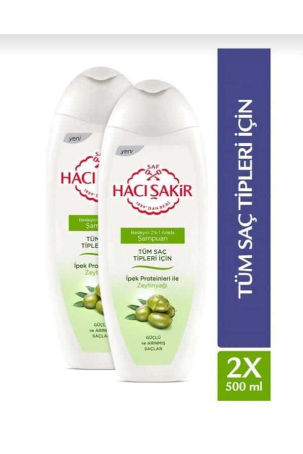 Haci şakir tüm saç tipleri icin zeytinyağlı besleyici 2 si bir arada şampuan 500 ml x 2 ADET - Image 1