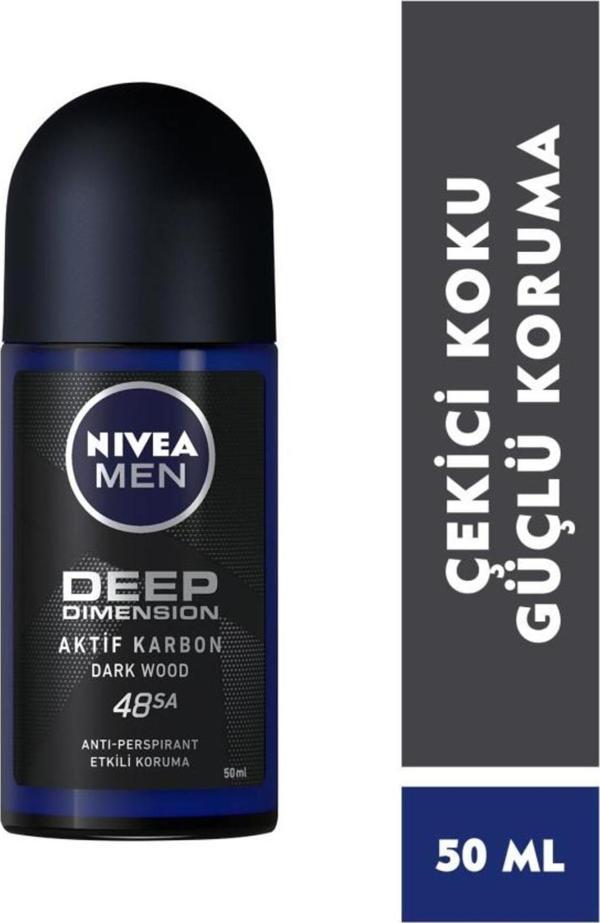Men Erkek Roll-on Deodorant Deep Dimension 50ml, 48 Saat Anti-perspirant Koruma, Aktif Karbon - Image 1