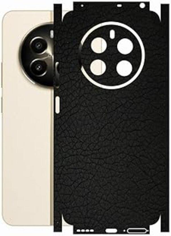 Realme 12 Plus ile Uyumlu Deri Desenli Siyah Arka Kaplama - Image 1
