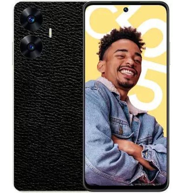 Realme C55 ile Uyumlu Deri Desenli Siyah Arka Kaplama - Image 1