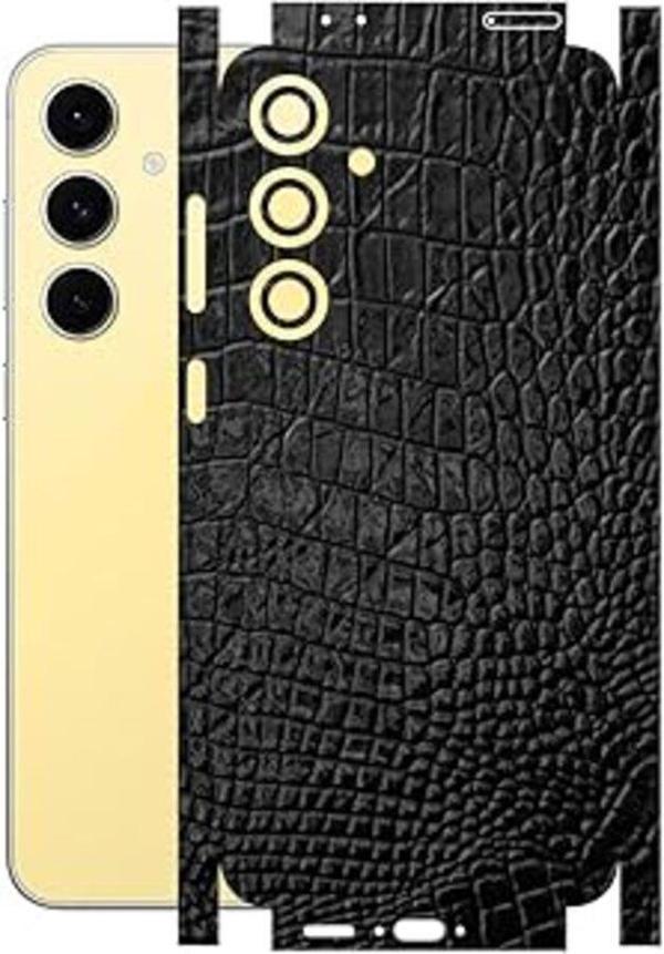 Samsung Galaxy S24 FE ile Uyumlu Deri Desenli Siyah Arka Kaplama - Image 1