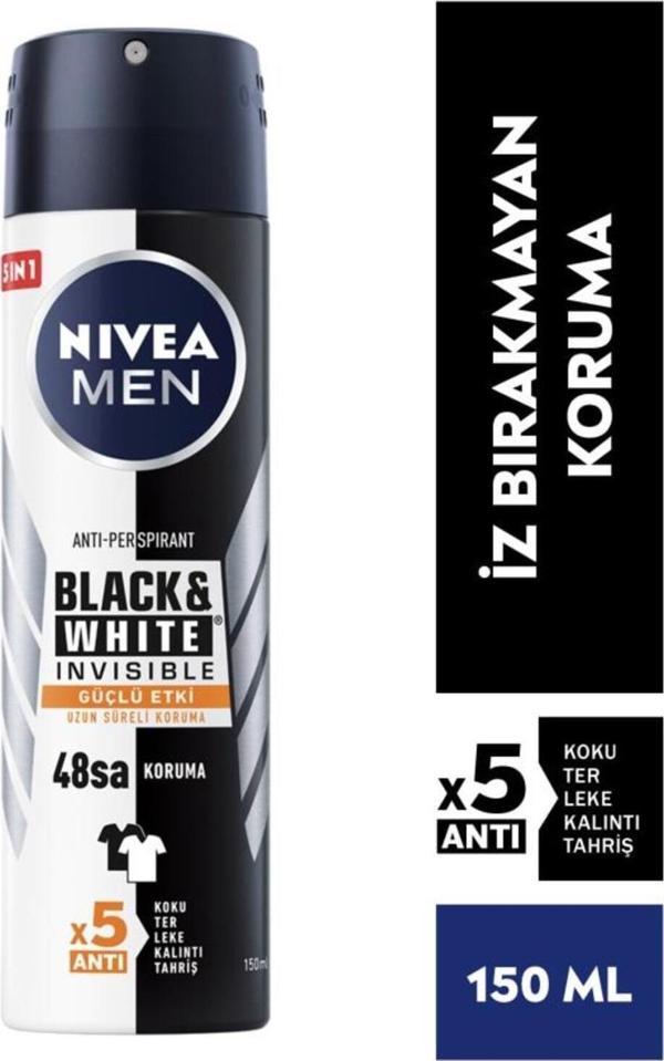 Men Erkek Sprey Deodorant Black&white Invisible Güçlü Etki 150ml, 48 Saat Anti-perspirant Koruma - Image 1