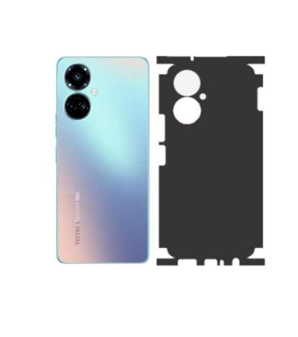 Tecno Camon 19 Pro ile Uyumlu Deri Desenli Siyah Arka Kaplama - Image 1