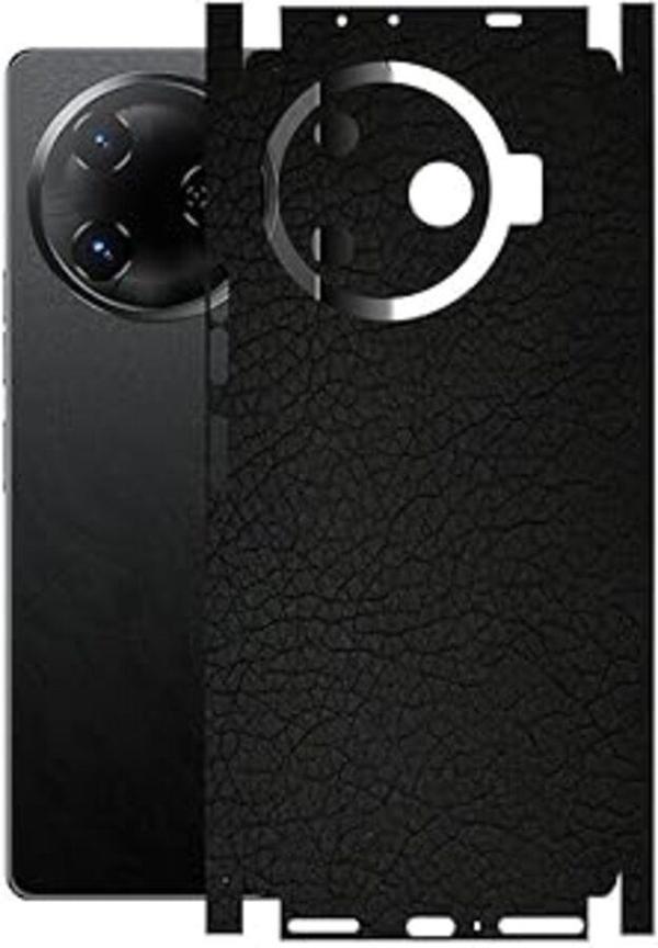 Tecno Camon 30 Pro 5G ile Uyumlu Deri Desenli Siyah Arka Kaplama - Image 1