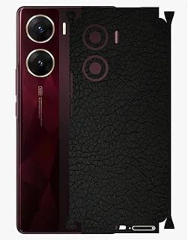 Vivo V29 Lite ile Uyumlu Deri Desenli Siyah Arka Kaplama - Image 1