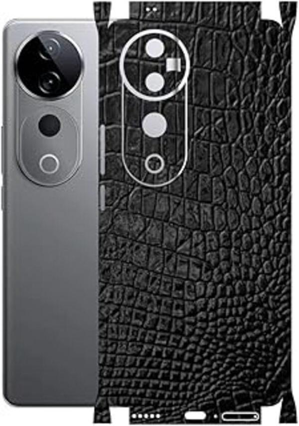 Vivo V40 5G ile Uyumlu Deri Desenli Siyah Arka Kaplama - Image 1