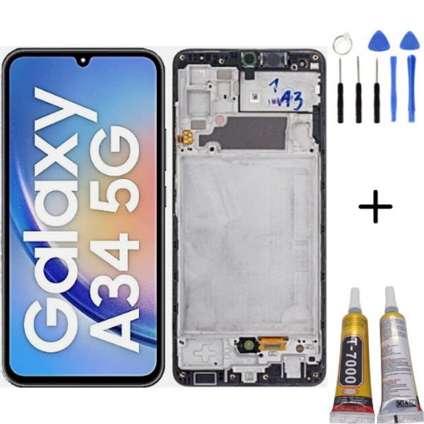 TE Samsung A34 5G A346F Uyumlu OLED Çıtalı Lcd Ekran Siyah  - Image 1