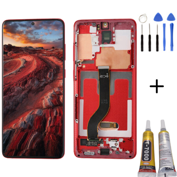 TE Samsung S20 Plus G985 Uyumlu Çıtalı OLED Lcd Ekran Kırmızı - Image 1
