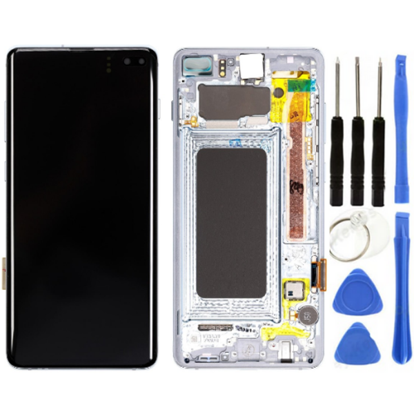 TE Samsung S10 Plus G975 Uyumlu Çıtalı Lcd Ekran Servis Beyaz - Image 1