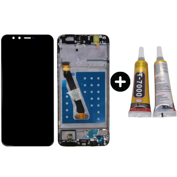 TE Huawei P Smart 2018 Uyumlu Çıtalı A Kalite Lcd Ekran Dokunmatik Siyah + B7000 - Image 1