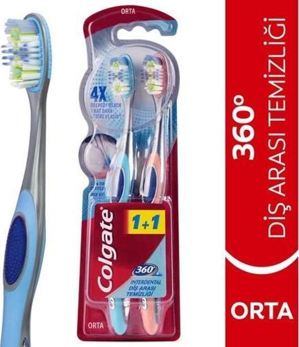 Colgate 360 Diş Arası Temizliği Diş Fırçası Orta 1+1 - Image 1