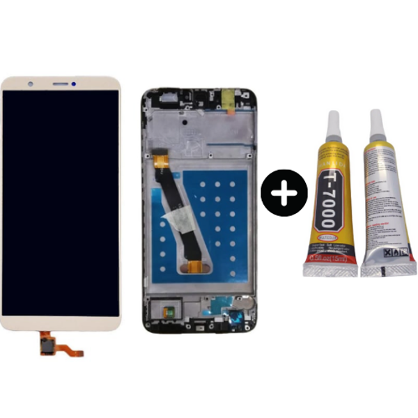 TE Huawei P Smart 2018 Uyumlu Çıtalı HK Lcd Ekran Dokunmatik Gold + B7000 - Image 1