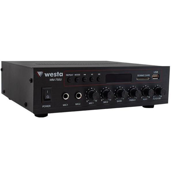 Westa WM-750U 80 Watt 100V-70V Mini 4-16 Ohm USB-SD-Bluetooth 2 Mikrofon Girişli Trafolu Anfi - Image 1