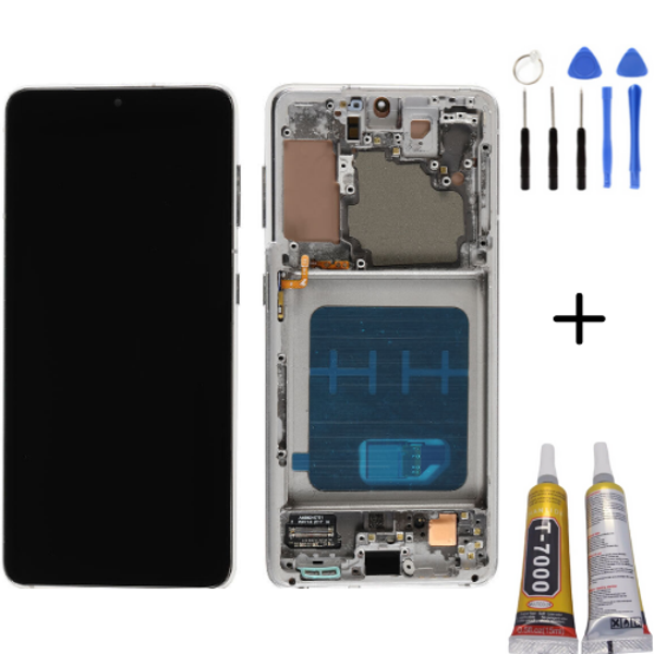 TE Samsung S21 G990 Uyumlu Çıtalı OLED Lcd Ekran Beyaz + Full Set - Image 1