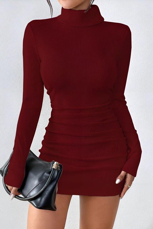 Baby Xclub Bordo Balıkçı Yaka Drapeli Likralı Kaşkorse Mini Elbise Bordo M - Image 1