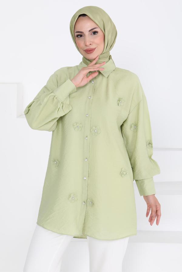 Çiçekli Tunik Haki - 27272 - Image 1