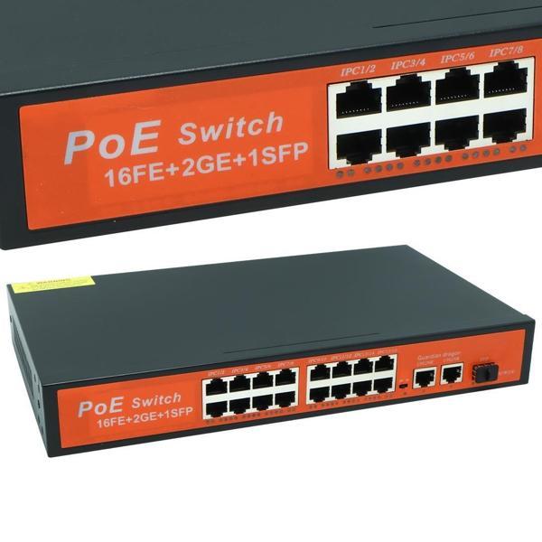 PowerMaster Poe Gigabit Ethernet Switch 16 Port 3 Port/1000 Uplink 200 Watt 16FE+2GE+1SFP - Image 1