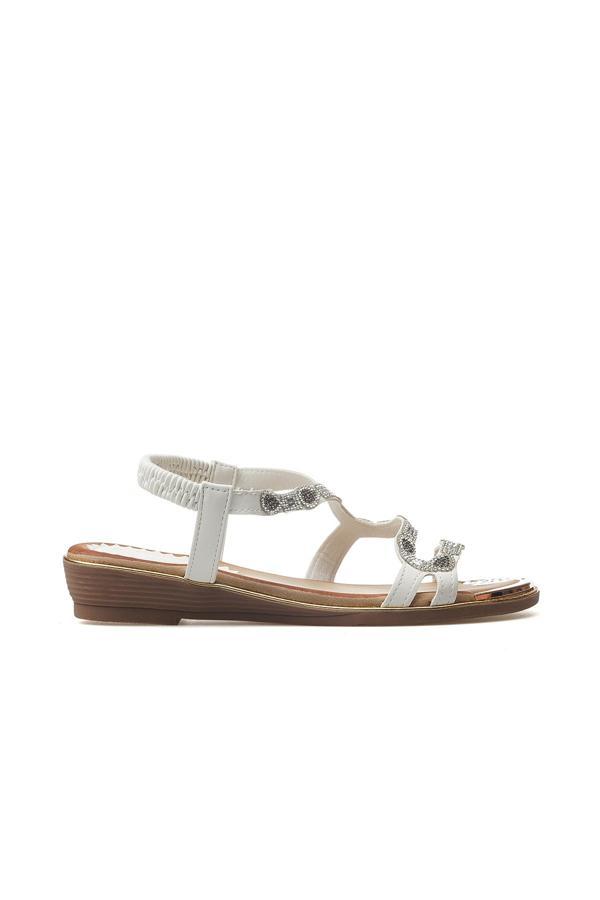 Kadın Taş Detaylı Günlük Sandalet 25y 25y122-5 Z Beyaz - Image 1