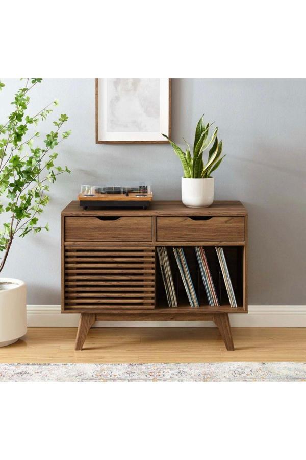 Berzbuğ Ahşap Konsol Pikap Dolabı Sürgülü Kapaklı Konsol Dresuar Plak Dolabı - Image 1