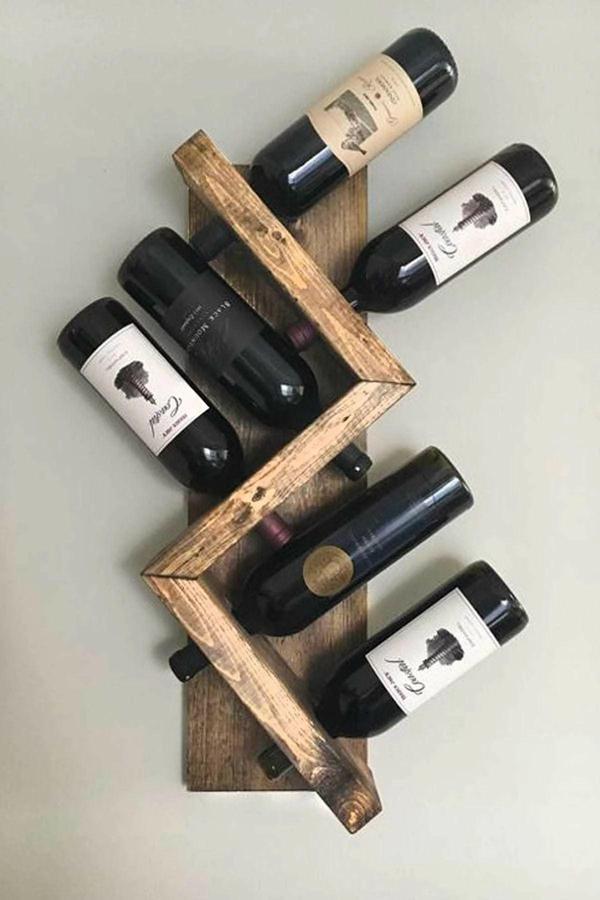 Berzbuğ Ahşap Masif Dekoratif Tasarım Şaraplık 6'Lı Şarap Standı Duvara Monte Şişe Standı - Image 1