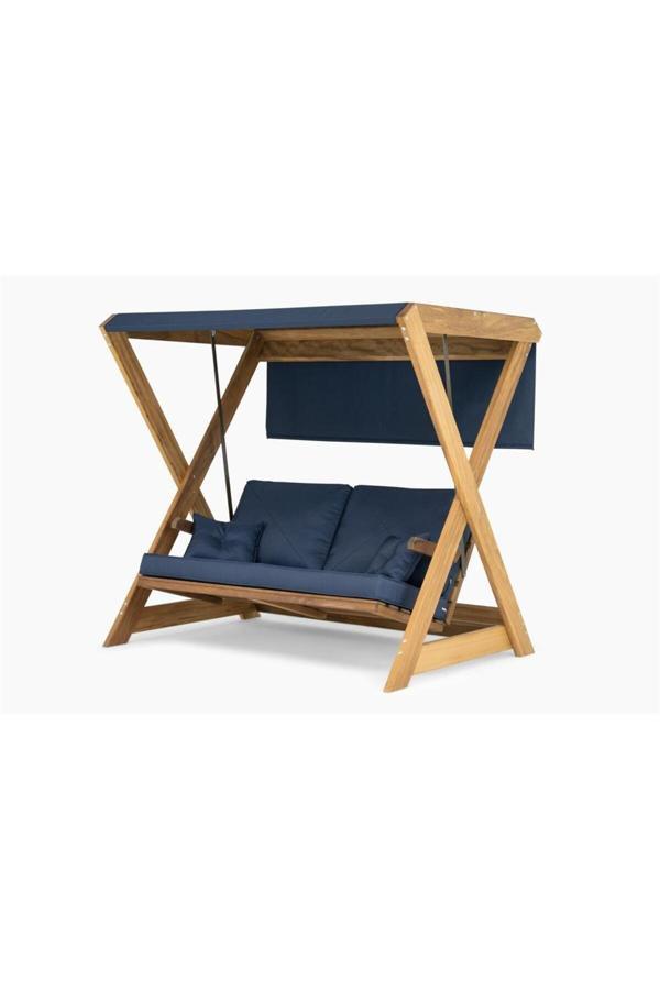 Berzbuğ Holox Yataklı Iroko Ahşap Salıncak Dış Mekan Bahçe, Teras Salıncağı -Lacivert - Image 1