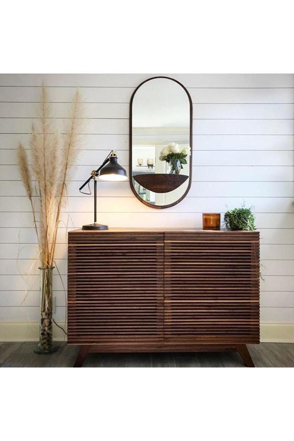 Berzbuğ Ahşap Bar Dolabı - Modern Şerit Detaylı, Şarap Ve Bardak Saklama Ünitesi - Image 1