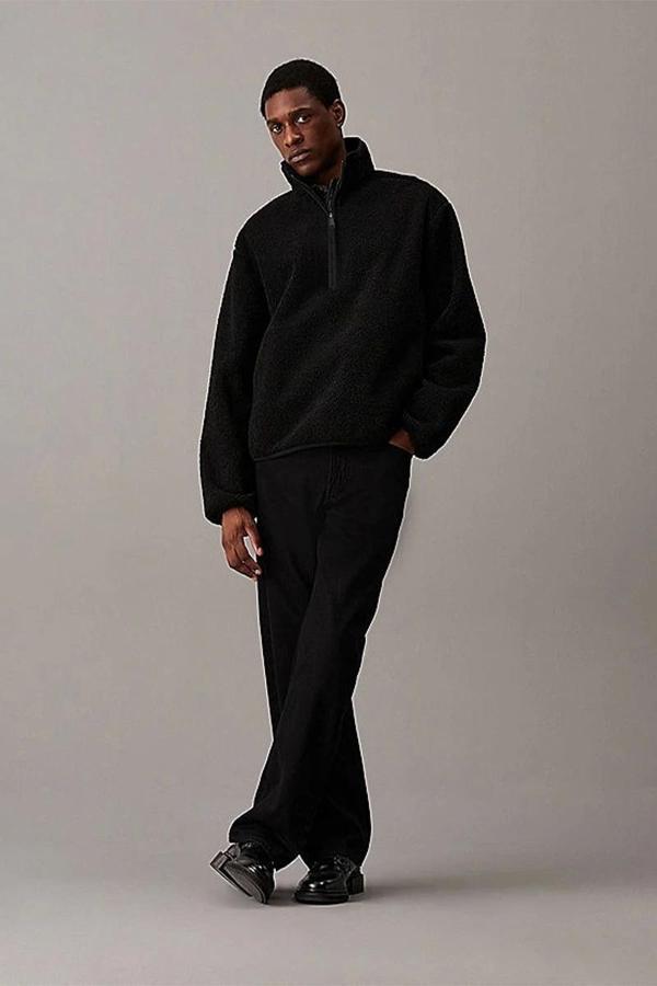CK Jeans HALF ZIP SHERPA Erkek SİYAH Sweatshirt J30J326679-BEH - Image 1