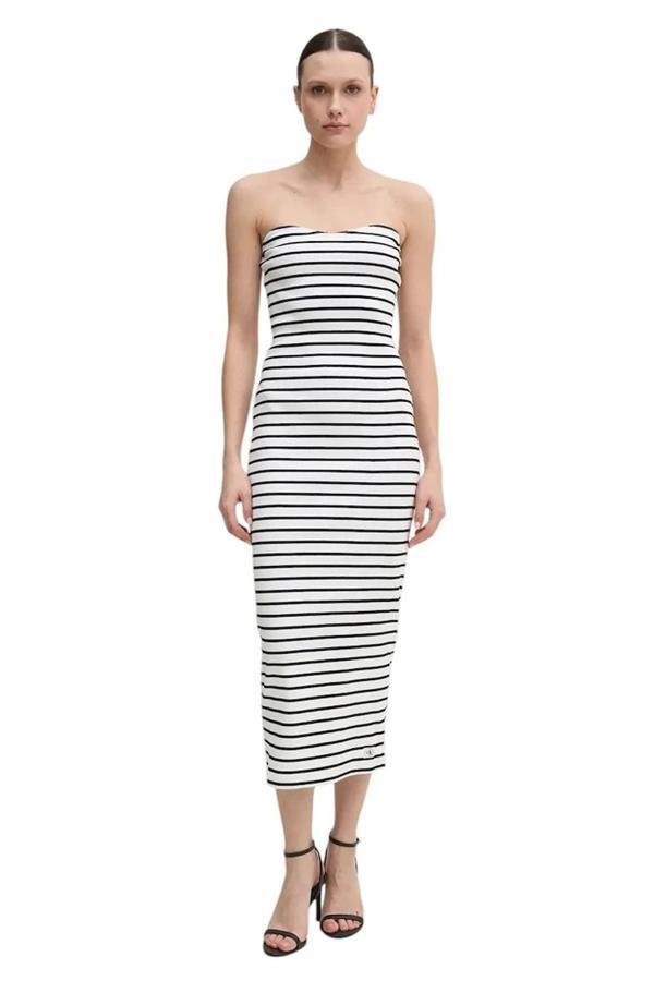 CK Jeans WOVEN LABEL RIB SLEEVELESS DRESS Kadın  Elbise J20J225263-0K4 - Image 1