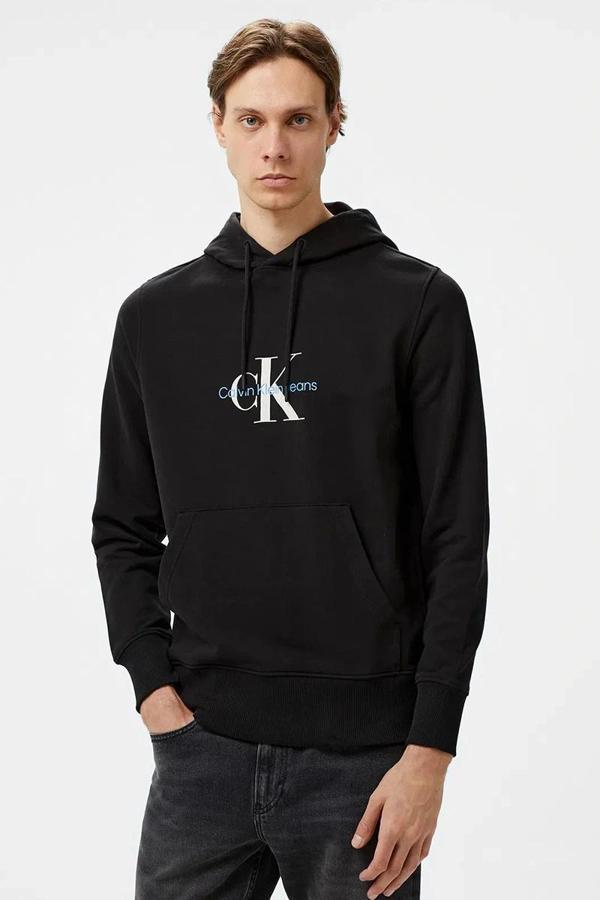 CK Jeans DISTRESSED MONOLOGO HOODIE Erkek SİYAH Sweatshirt J30J326875-BEH - Image 1
