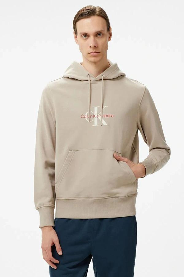 CK Jeans DISTRESSED MONOLOGO HOODIE Erkek Gri Sweatshirt J30J326875-PCF - Image 1