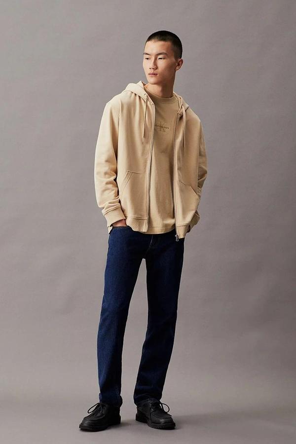 CK Jeans BADGE ZIP THROUGH HOODIE Erkek Haki Ceket J30J325627-RAE - Image 1