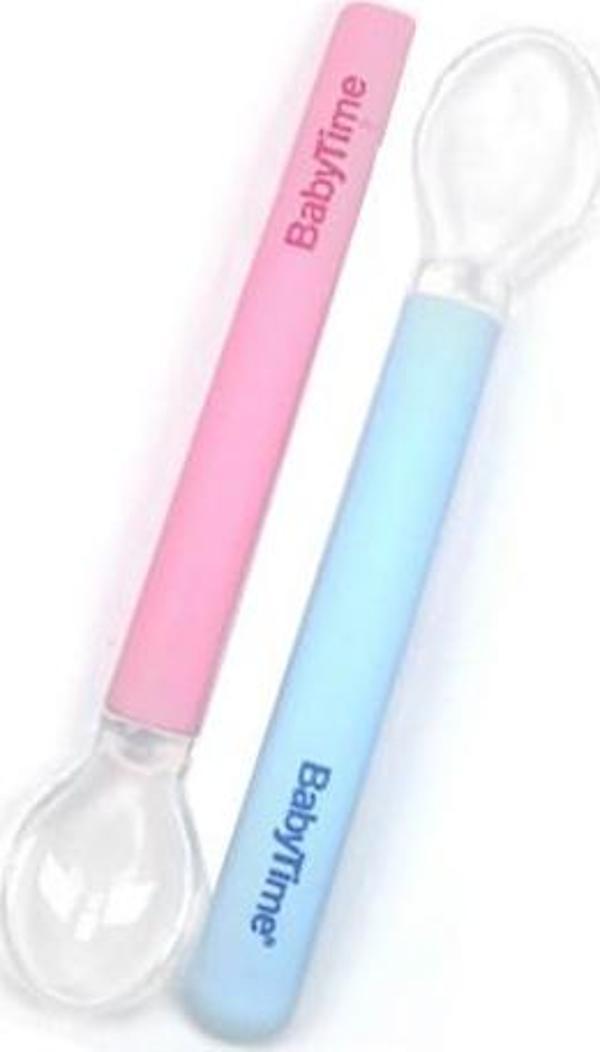 BabyTime Silikon Beslenme Kaşığı 2Li - Mavi Pembe - Image 1