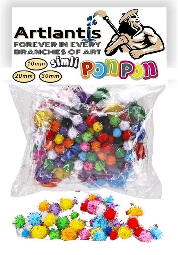 Simli Ponpon 10 mm 20 mm 30 mm 85 li Set 1 Paket Karışık Renk Pon Pon 1 cm 2 cm 3 cm Pompom Elişi Etkinliği Anasınıfı Kr - Image 1