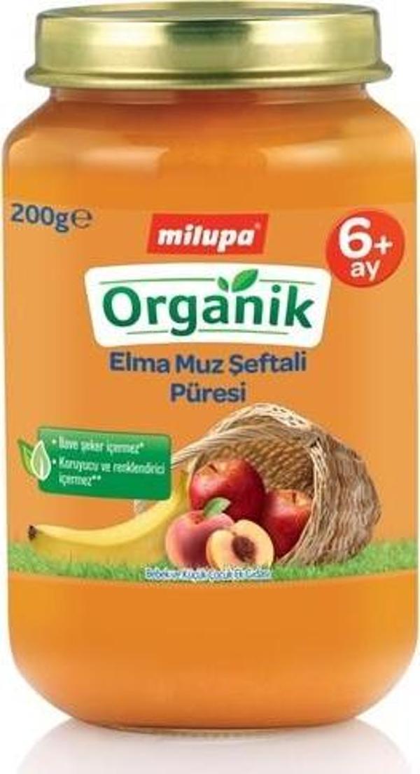 Milupa Organik Elma Muz Şeftali Püresi Kavanoz 200 G 6+ Ay - Image 1