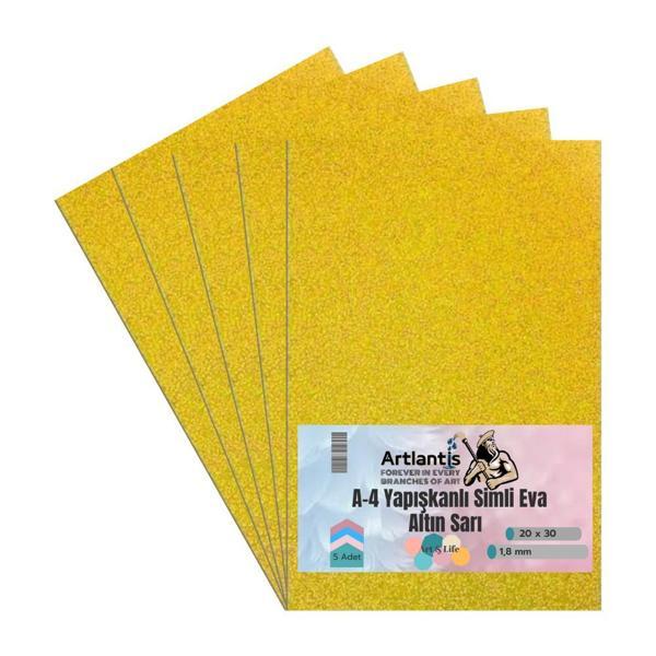 Yapışkanlı Simli Eva Altın Sarı A4 20x30 5 Adet 1 Paket Hobi Okul Öncesi Kreş Anasınıfı Eva Yapışkanlı Simli 20*30 - Image 1