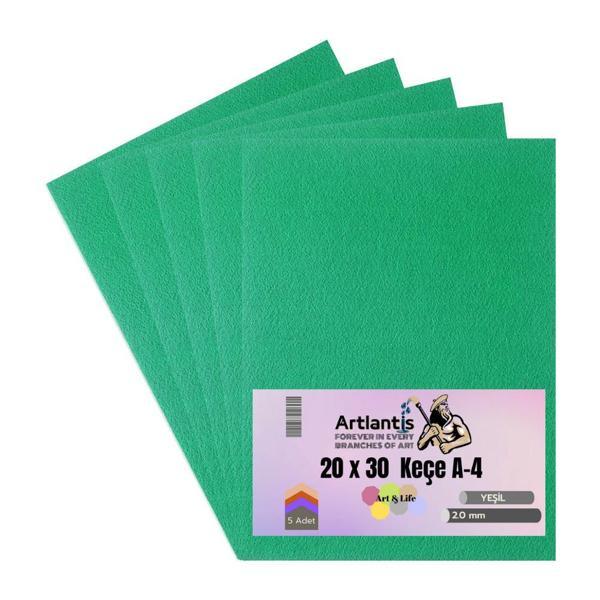 Yeşil Keçe A4 2 mm 20x30 cm 5 li 1 Paket Okul Kreş Etkinlik - Image 1