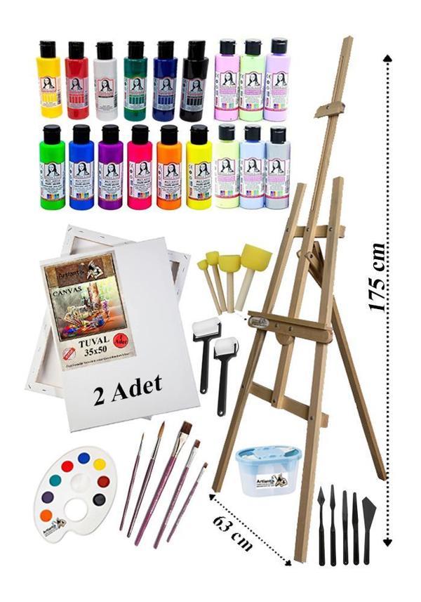 Akrilik Boya Resim Seti Südor Monalisa 18 Renk 70 ml Akrilik Boya 2 Tuval 35x50 Fırça Spatula Şövale - Image 1