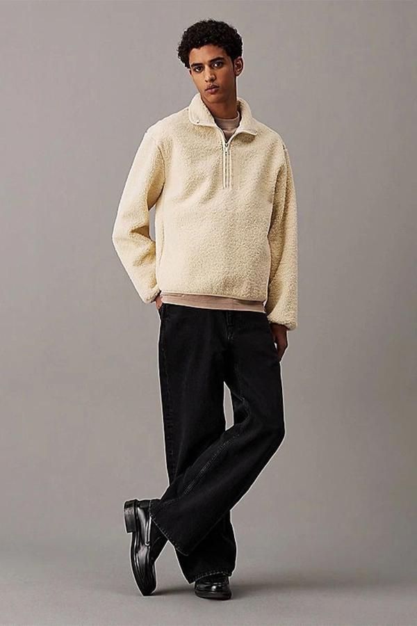 CK Jeans HALF ZIP SHERPA Erkek BEJ Ceket J30J326679-ACX - Image 1