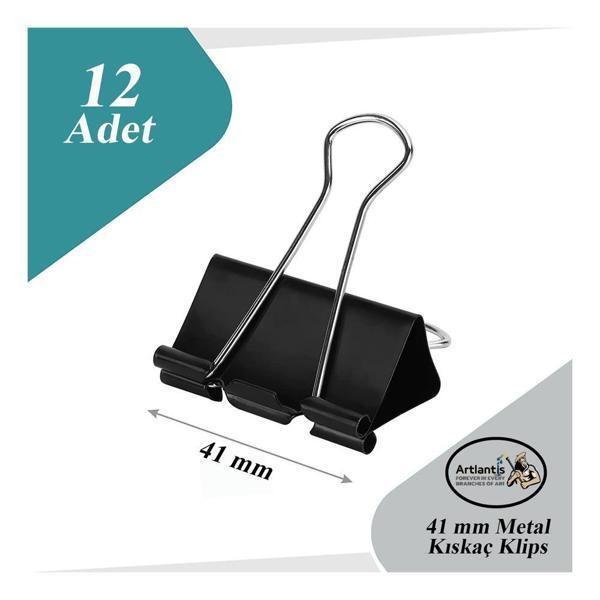 Çelik Kıskaç Klips 41 mm 12 Adet 1 Paket Metal Mandal Binder Clips Kıska 180 Sayfa Kapasiteli Çok Amaçlı Kullanım - Image 1
