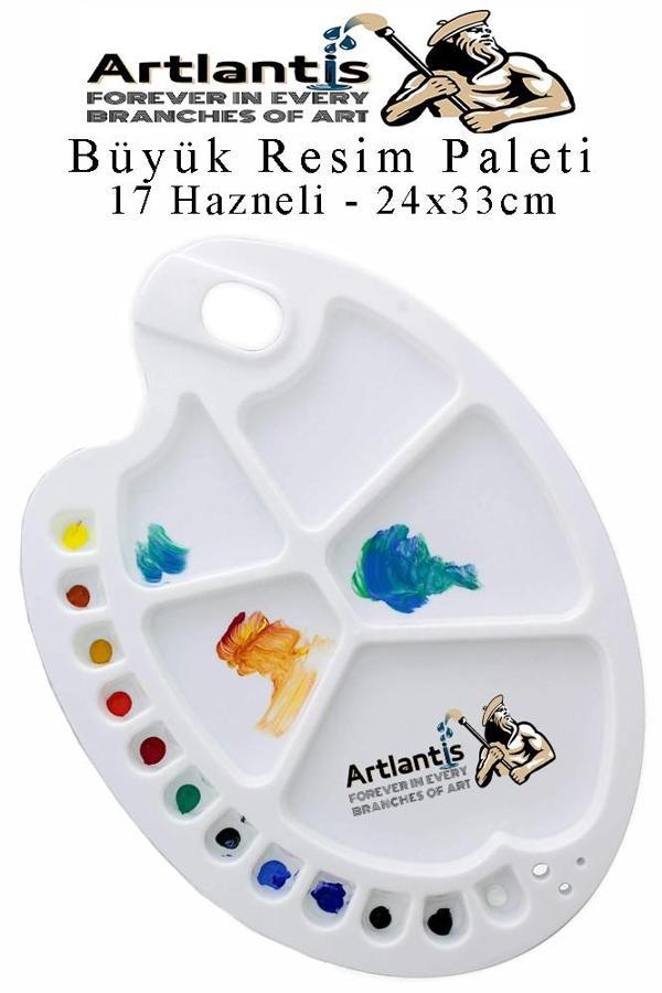 Büyük 17 Hazneli Resim Paleti 1 Adet 24x33 cm Plastik Resim Paleti Oval Şekil 17 Godeli Renk Karıştırma Tepsisi Boyama - Image 1