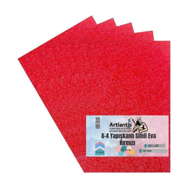Yapışkanlı Simli Eva Kırmızı A4 20x30 5 Adet 1 Paket Hobi Okul Öncesi Kreş Anasınıfı Eva Yapışkanlı Simli 20*30 - Image 1