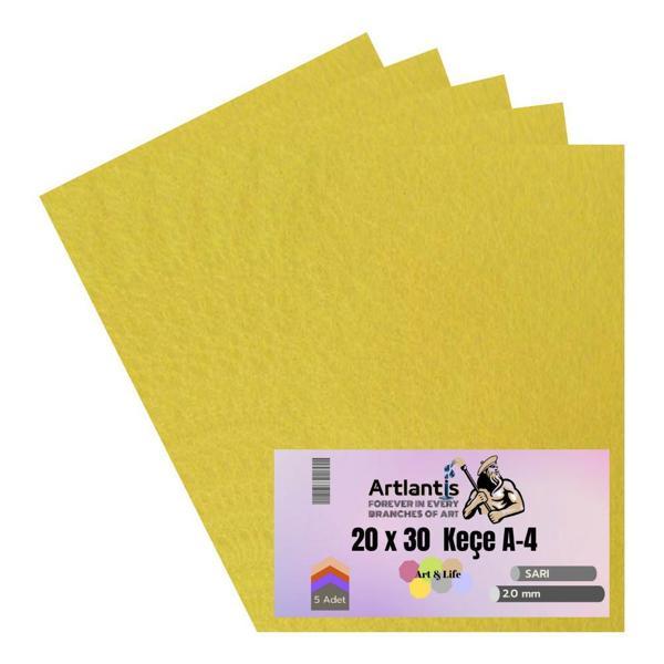 Sarı Keçe A4 2 mm 20x30 cm 5 li 1 Paket Okul Kreş Etkinlik - Image 1
